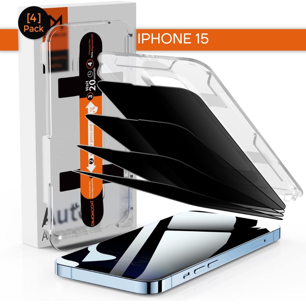 Incassable anti-espion pour iPhone 15 avec guide d'installation