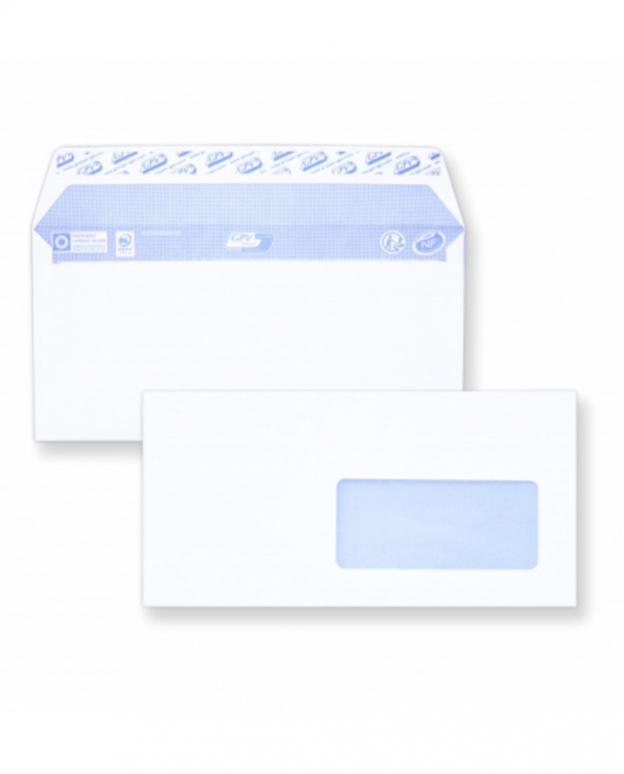 500 Enveloppes Blanches Autodex UNIPAPEL 110X220 MM 90G AVEC FENETRE