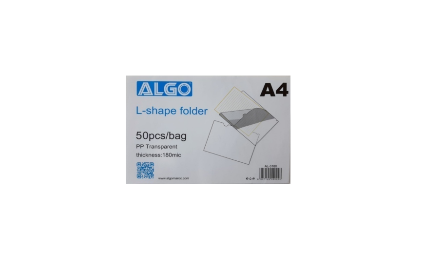 PACK DE 50 CHEMISES COIN L-SHAPE A4 180 mic ALGO