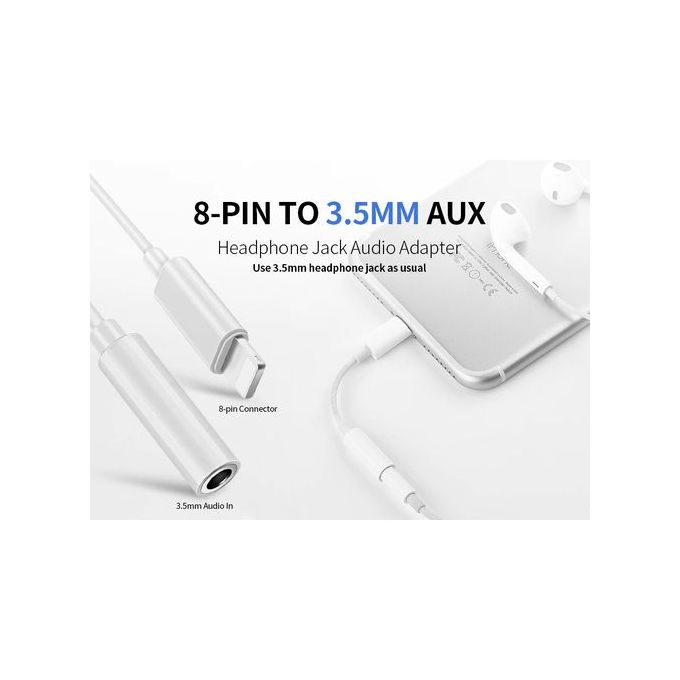 Adaptateur pour iPhone audio Aux vers Lightning 8-Pin to 3.5mm Stereo Audio