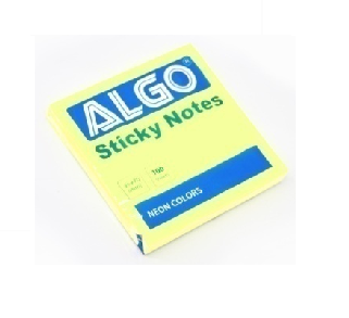 BLOC NOTE ADHESIF 100 FEUILLES 76X76 mm FLUO JAUNE NEON ALGO