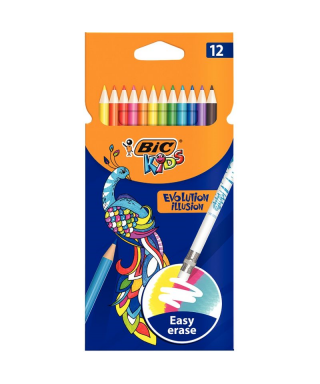 CRAYON COULEUR DE 12 GM BIC ILLUSION EFFACABLE REF : 9878