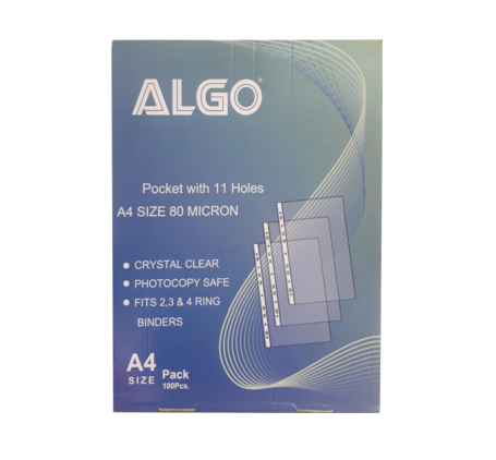 PACK DE 100 POCHETTES PERFOREES A4 80mic ALGO